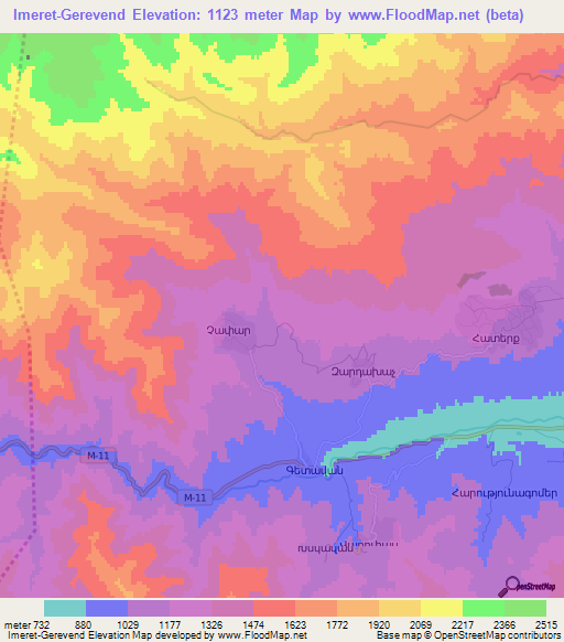 Imeret-Gerevend,Azerbaijan Elevation Map