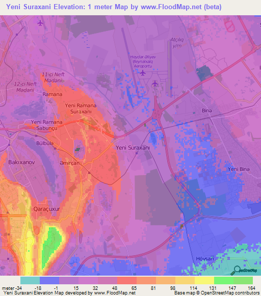 Yeni Suraxani,Azerbaijan Elevation Map