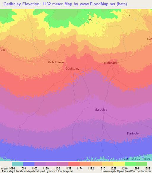 Getiitaley,Somalia Elevation Map