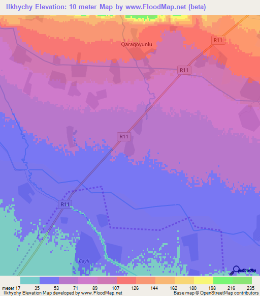 Ilkhychy,Azerbaijan Elevation Map