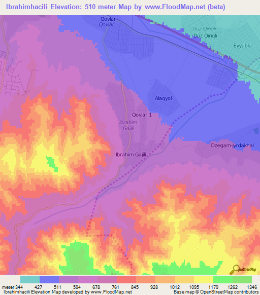 Ibrahimhacili,Azerbaijan Elevation Map