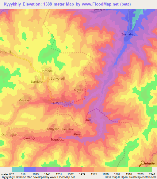 Kyyykhly,Azerbaijan Elevation Map