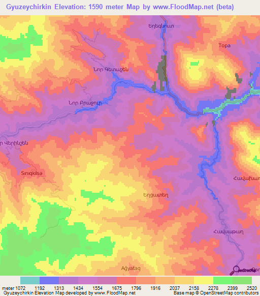 Gyuzeychirkin,Azerbaijan Elevation Map
