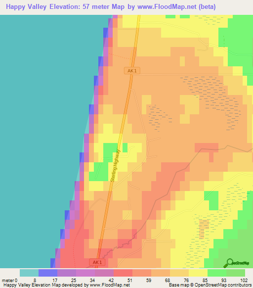 Happy Valley,US Elevation Map