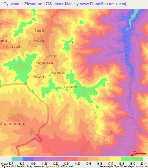 Gyuvandik,Azerbaijan Elevation Map