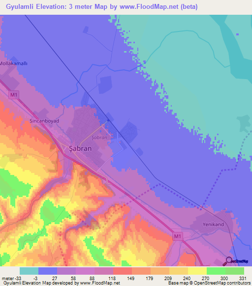 Gyulamli,Azerbaijan Elevation Map