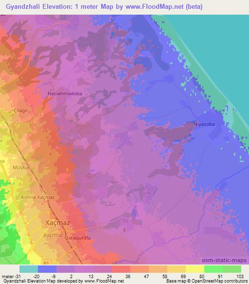 Gyandzhali,Azerbaijan Elevation Map