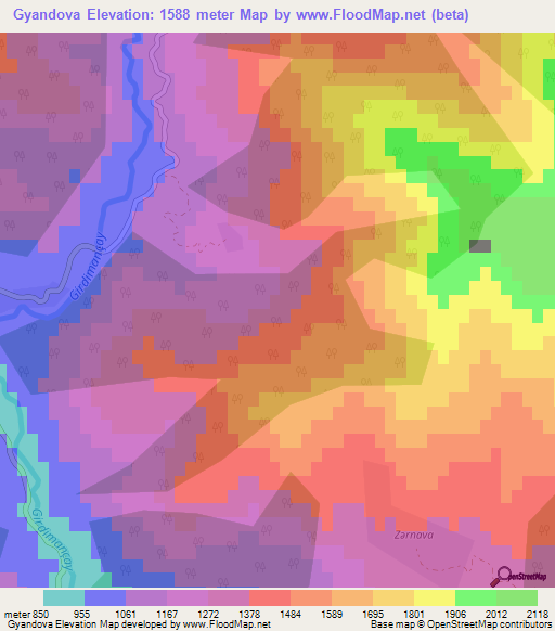 Gyandova,Azerbaijan Elevation Map