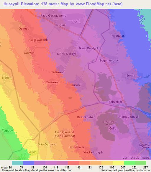 Huseynli,Azerbaijan Elevation Map