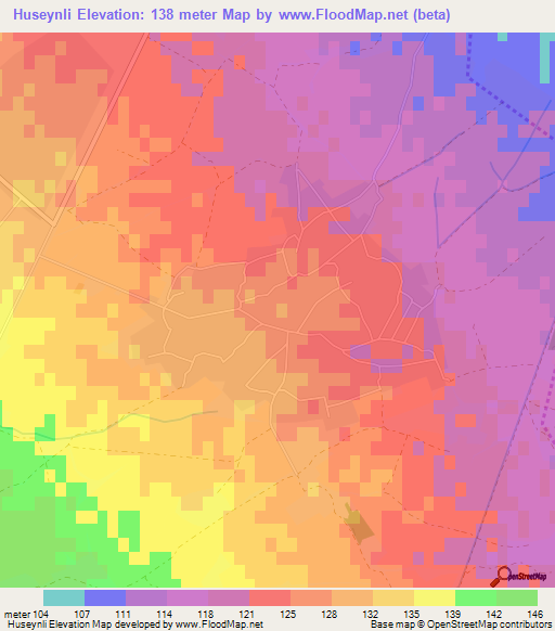 Huseynli,Azerbaijan Elevation Map