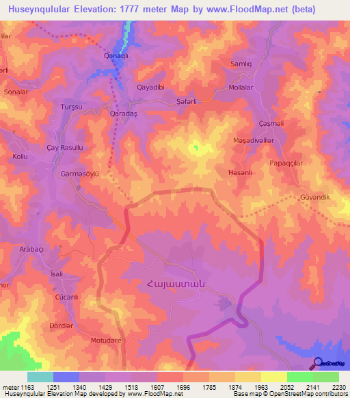 Huseynqulular,Azerbaijan Elevation Map