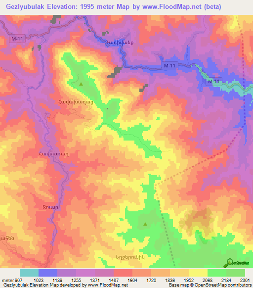 Gezlyubulak,Azerbaijan Elevation Map