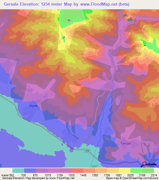 Gersala,Azerbaijan Elevation Map
