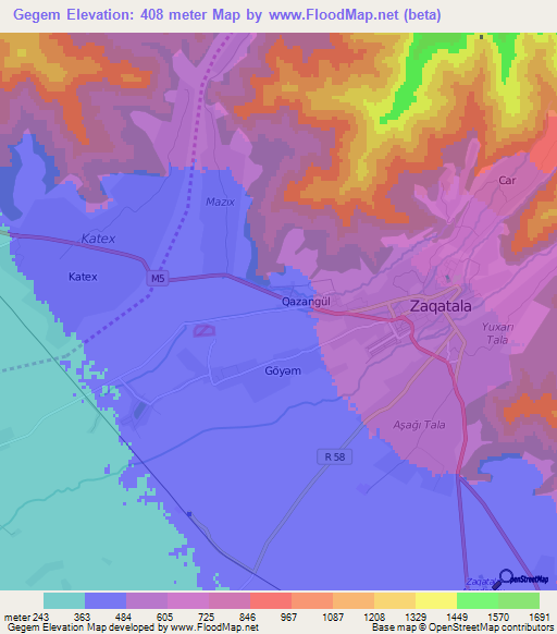 Gegem,Azerbaijan Elevation Map