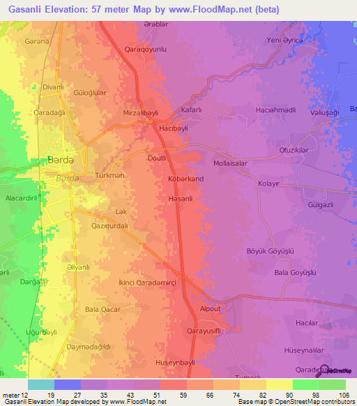 Gasanli,Azerbaijan Elevation Map