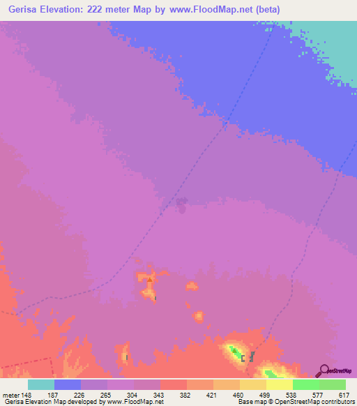 Gerisa,Somalia Elevation Map