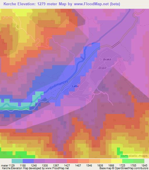 Kerche,Azerbaijan Elevation Map