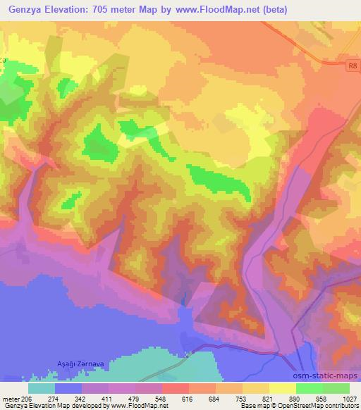 Genzya,Azerbaijan Elevation Map
