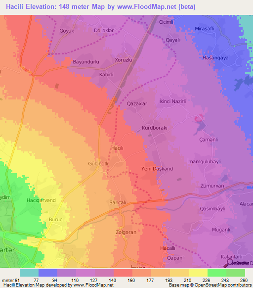 Hacili,Azerbaijan Elevation Map