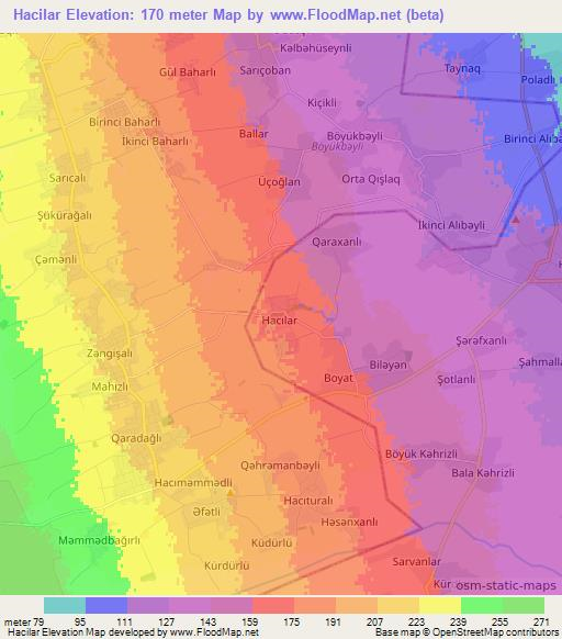 Hacilar,Azerbaijan Elevation Map