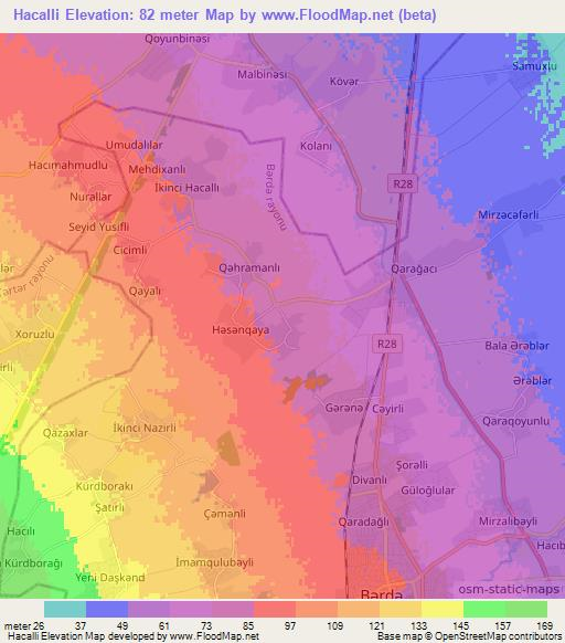 Hacalli,Azerbaijan Elevation Map
