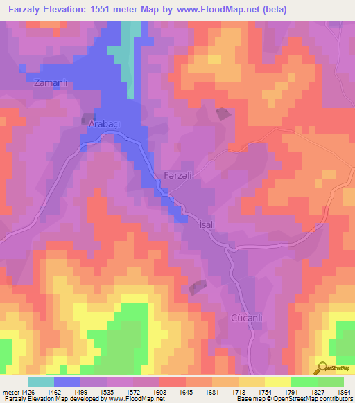 Farzaly,Azerbaijan Elevation Map