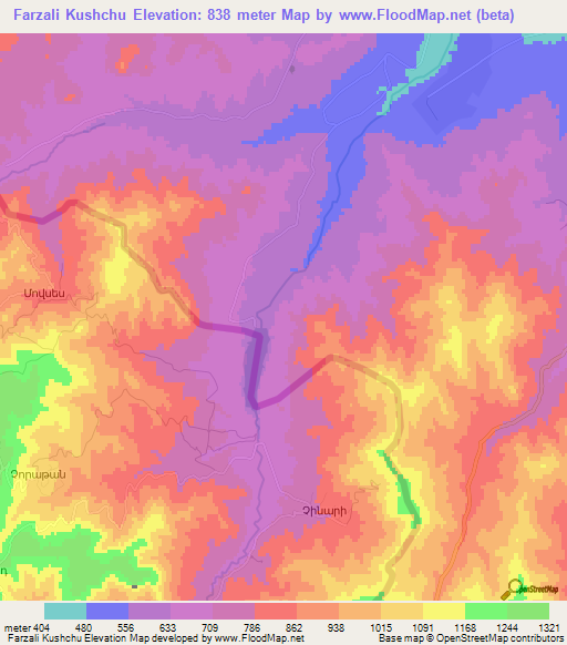 Farzali Kushchu,Azerbaijan Elevation Map
