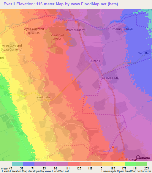 Evazli,Azerbaijan Elevation Map