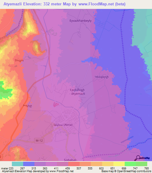 Atyemazli,Azerbaijan Elevation Map