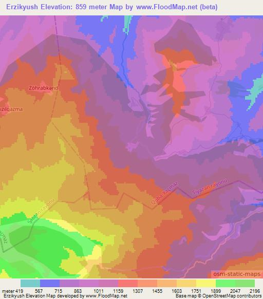 Erzikyush,Azerbaijan Elevation Map