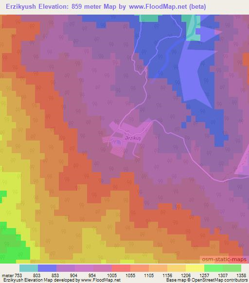 Erzikyush,Azerbaijan Elevation Map
