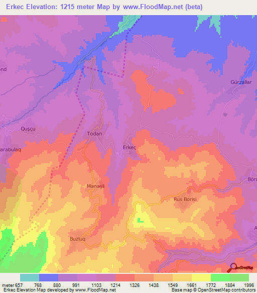 Erkec,Azerbaijan Elevation Map