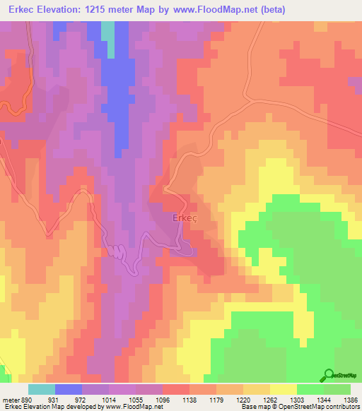 Erkec,Azerbaijan Elevation Map