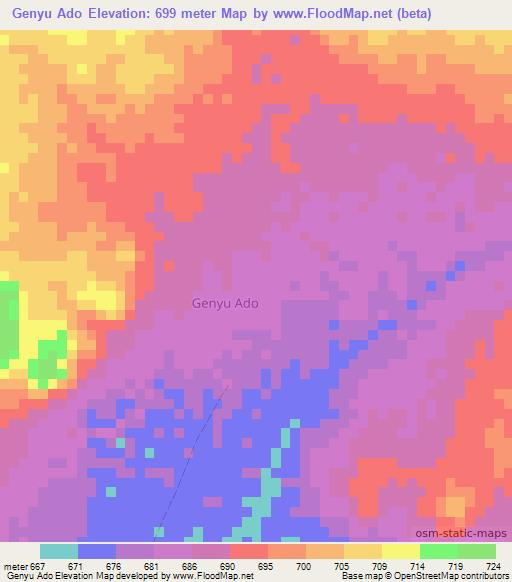 Genyu Ado,Somalia Elevation Map