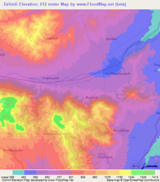 Dzhinli,Azerbaijan Elevation Map