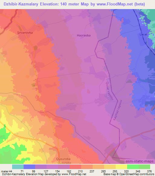 Dzhibir-Kazmalary,Azerbaijan Elevation Map