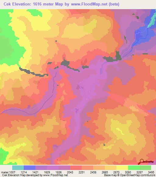 Cek,Azerbaijan Elevation Map