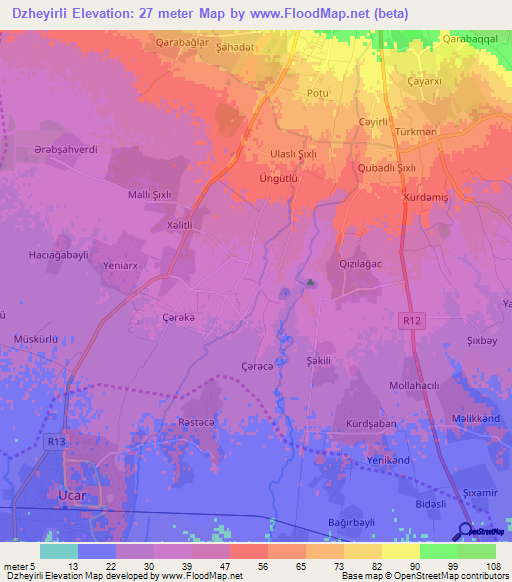 Dzheyirli,Azerbaijan Elevation Map