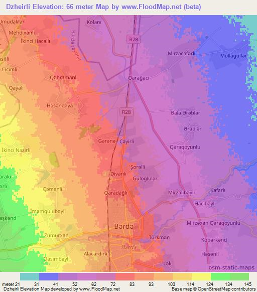 Dzheirli,Azerbaijan Elevation Map