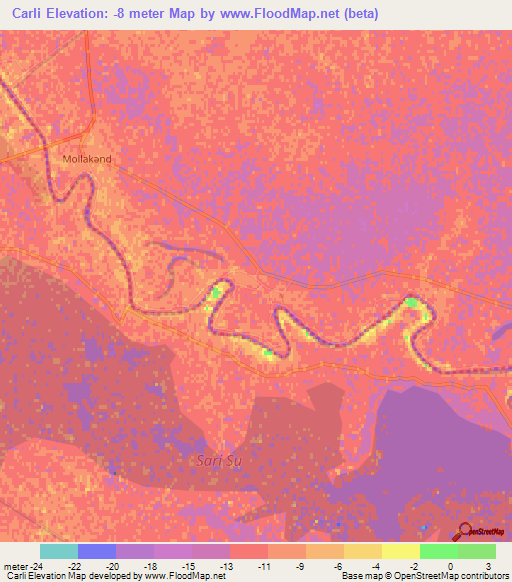 Carli,Azerbaijan Elevation Map