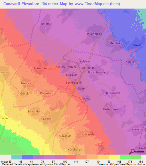 Canavarli,Azerbaijan Elevation Map