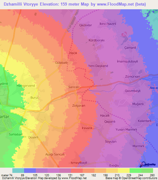 Dzhamilli Vtoryye,Azerbaijan Elevation Map