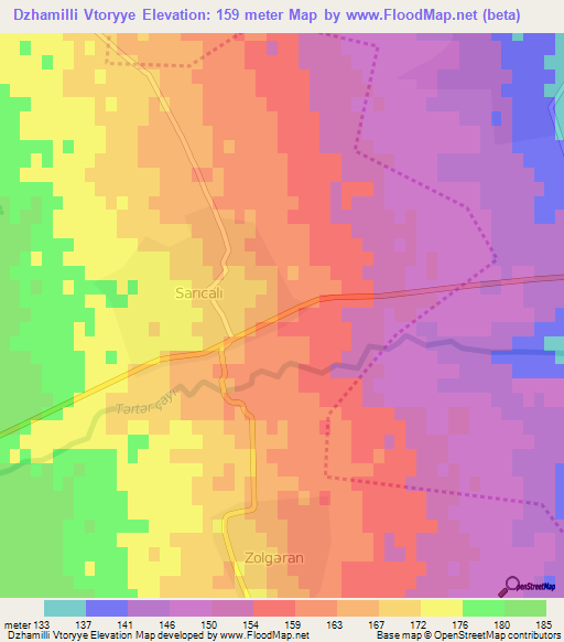 Dzhamilli Vtoryye,Azerbaijan Elevation Map
