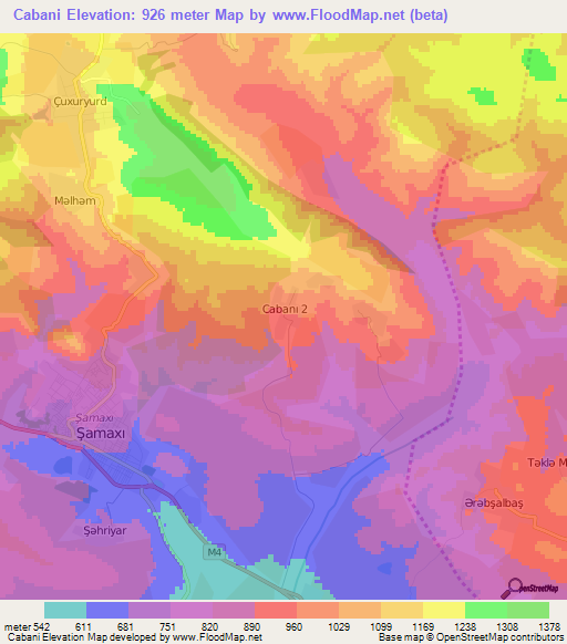 Cabani,Azerbaijan Elevation Map