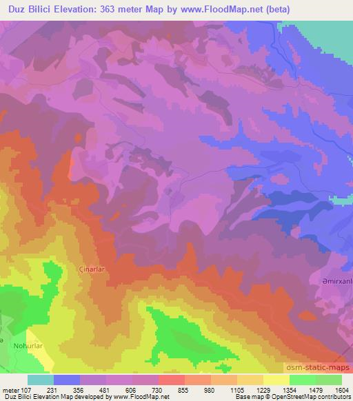 Duz Bilici,Azerbaijan Elevation Map