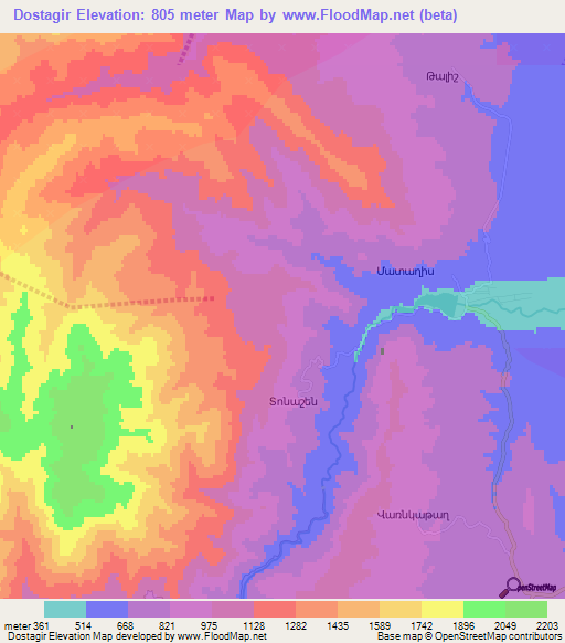 Dostagir,Azerbaijan Elevation Map