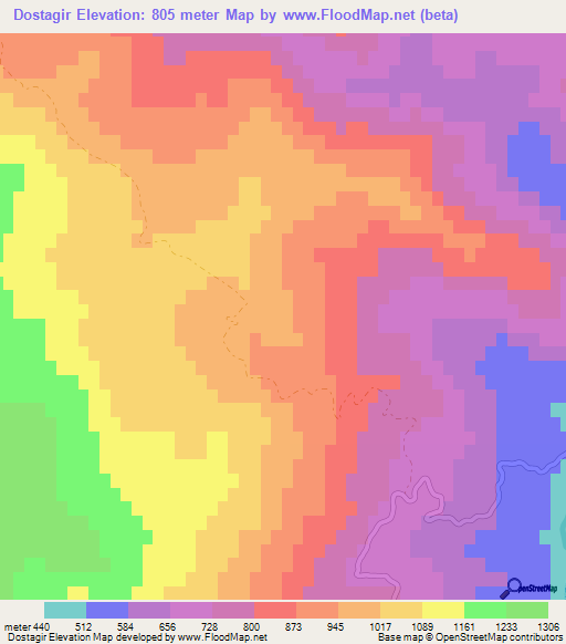 Dostagir,Azerbaijan Elevation Map