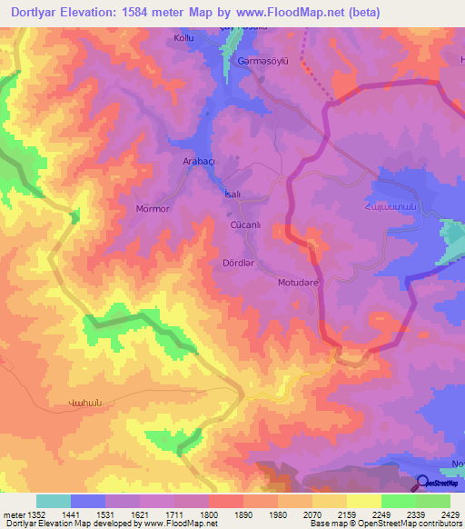 Dortlyar,Azerbaijan Elevation Map