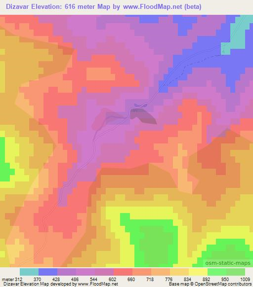 Dizavar,Azerbaijan Elevation Map