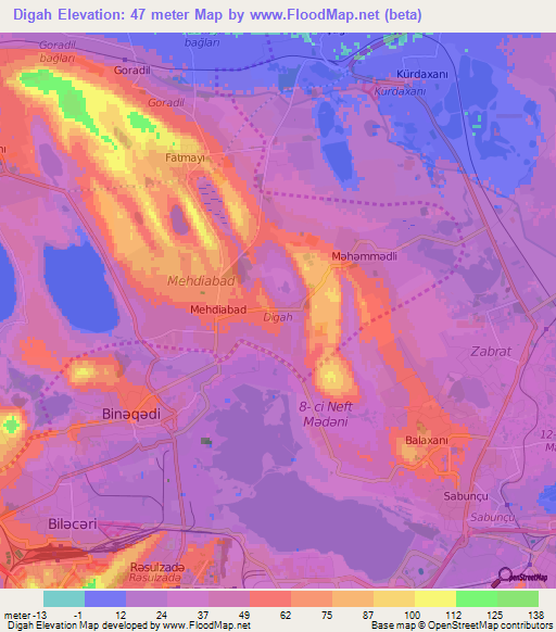 Digah,Azerbaijan Elevation Map